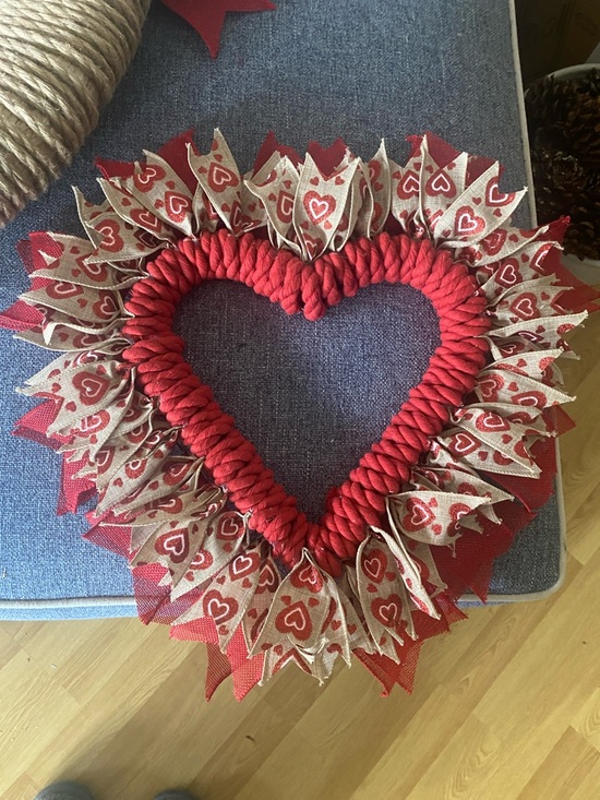 Other - Heart-Shaped Red Burlap & Ribbon Wreath
